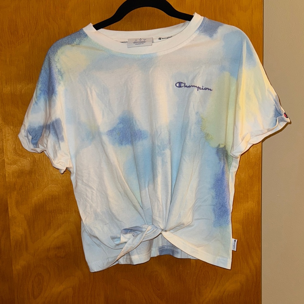 Champion Women's Short Sleeve Tie-Dye Tee - Blue and Yellow